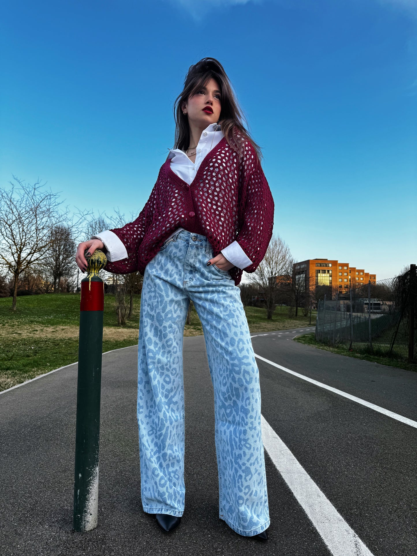 KONTATTO- JEANS PALAZZO LEOPARD