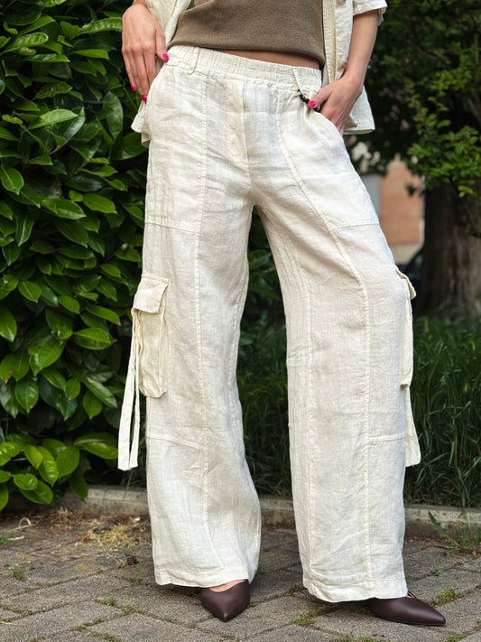 “PANTALONE CARGO IN LINO” Have one