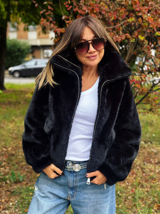 “BOMBER PELLICCIA CON ZIP” kontatto